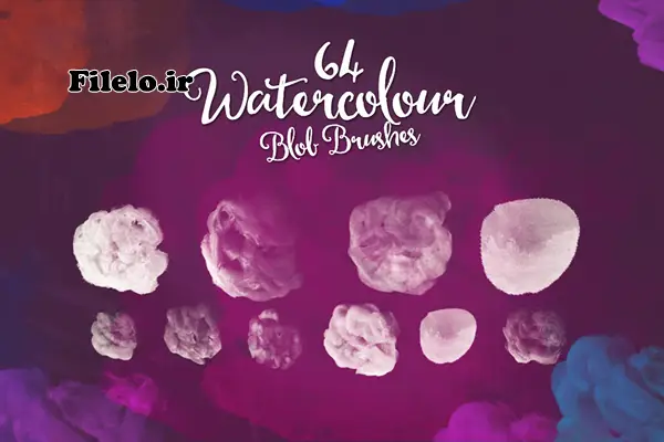 64 Watercolor Blob Brushes 6 مجموعه 64 براش لکه آبرنگ فتوشاپ 4