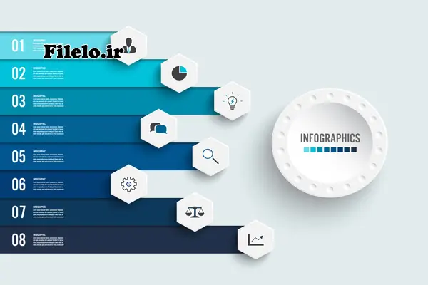 Eight Steps Infographic 13 قالب اینفوگرافیک ۸ مرحلهای 1