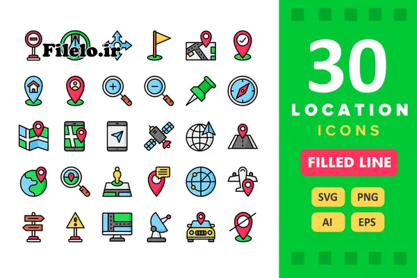 مجموعه ۳۰ آیکون موقعیت مکانی Location Icons 1