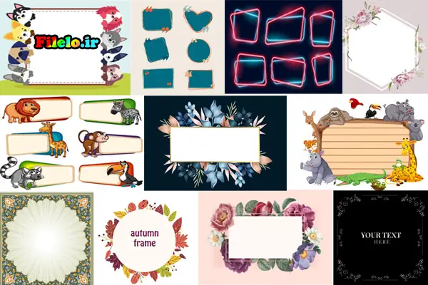 100 Vector Border And Flower Frame 17 دانلود 100 وکتور لایه باز کادر و حاشیه گل 1