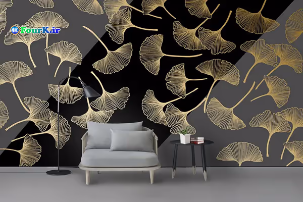 دانلود بک گراند سه بعدی برگ های طلایی فتوشاپ Golden Leaves 3D Line Wallpaper 1